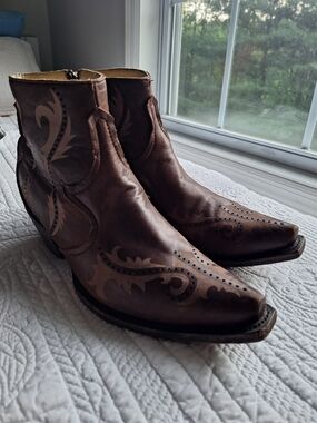 Corral Brown Distressed Studded Leather Overlay Western Boots Sz 12M G13802